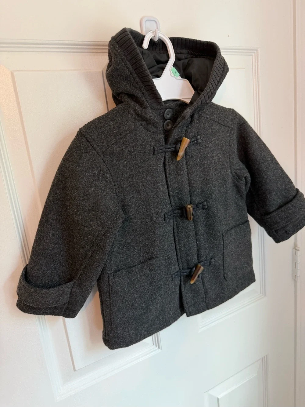 Warm Hooded Toggle Pea Coat - Charcoal 24M